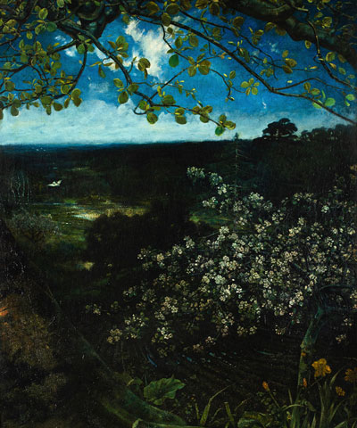 painting of field with prominent blue sky