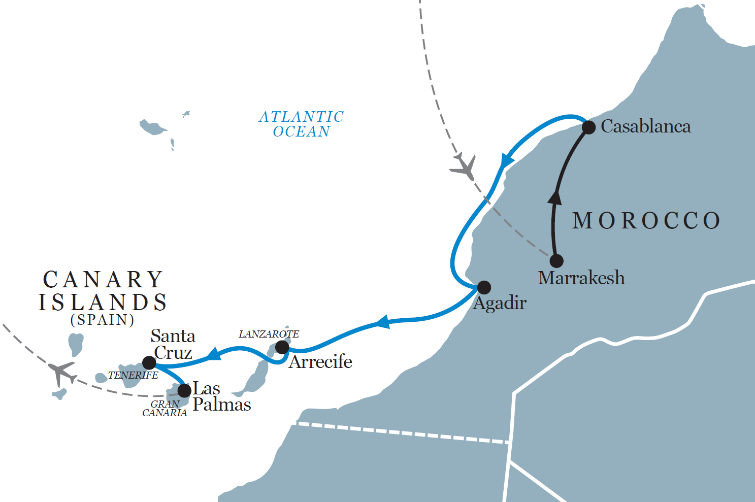 Map of destinations on itinerary