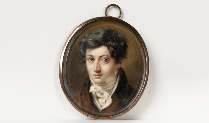 photo of a portrait miniature of a young gentlemen wearing timely garb of the 1830s