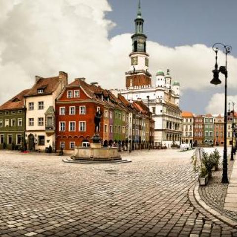 Market place in the center of Poznań in Poland