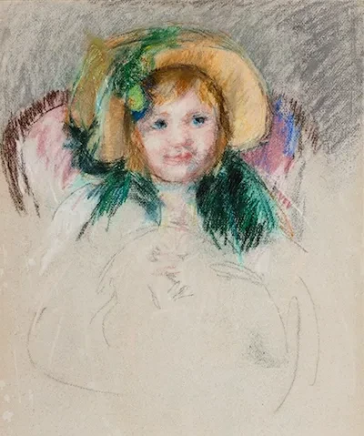 pastel of child wearing bonnet