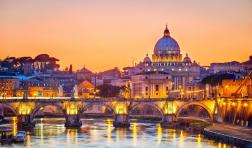 Night view at St. Peter's cathedral in Rome, Italy